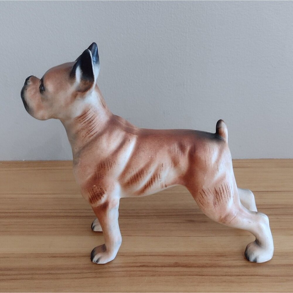 Vintage Ceramic Boxer Dog Figurine Brown Unmarked Standing 7"